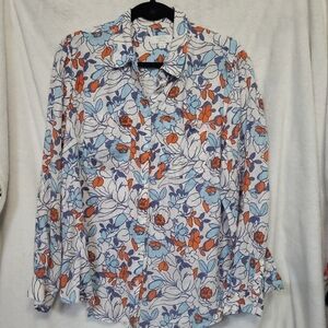 Charter Club Linen Luxury Floral Top with Pockets Size XL